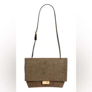 ALLSAINTS Charterhouse Croc Embossed Leather Shoulder Bag Dark Khaki Green